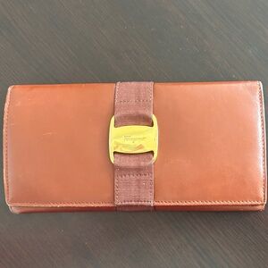 Salvatore Ferragamo Brown Leather Accessory with Gold Accent